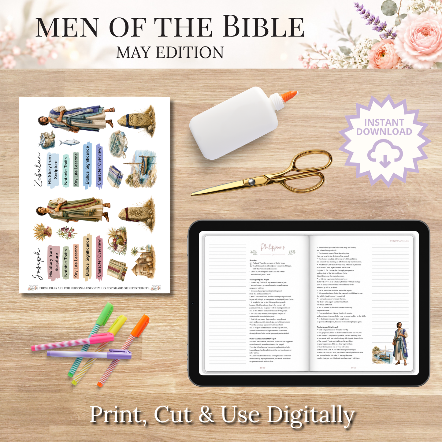 May Men of the Bible | Printable PDF | Cricut & Silhouette Files | Digital Stickers