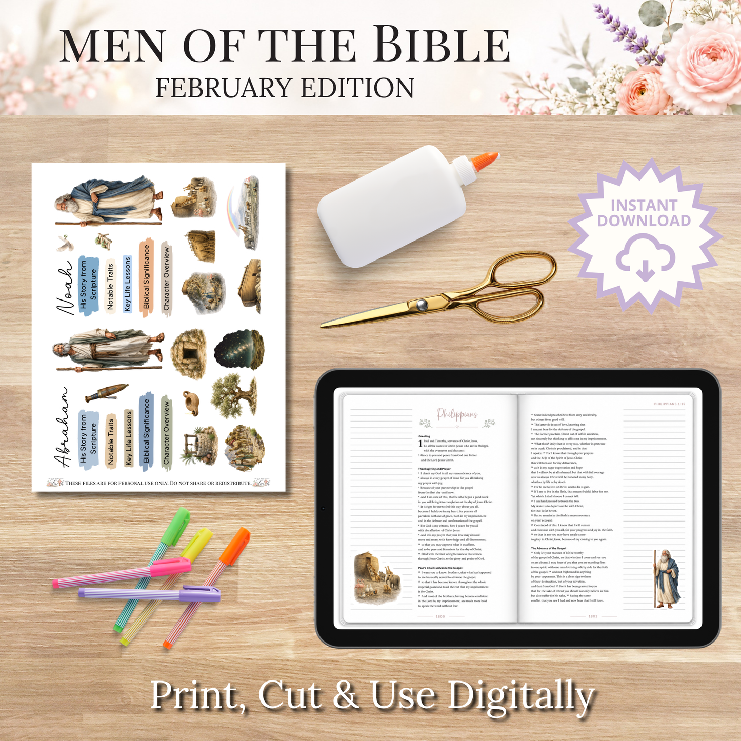 February Men of the Bible | Printable PDF | Cricut & Silhouette Files | Digital Stickers