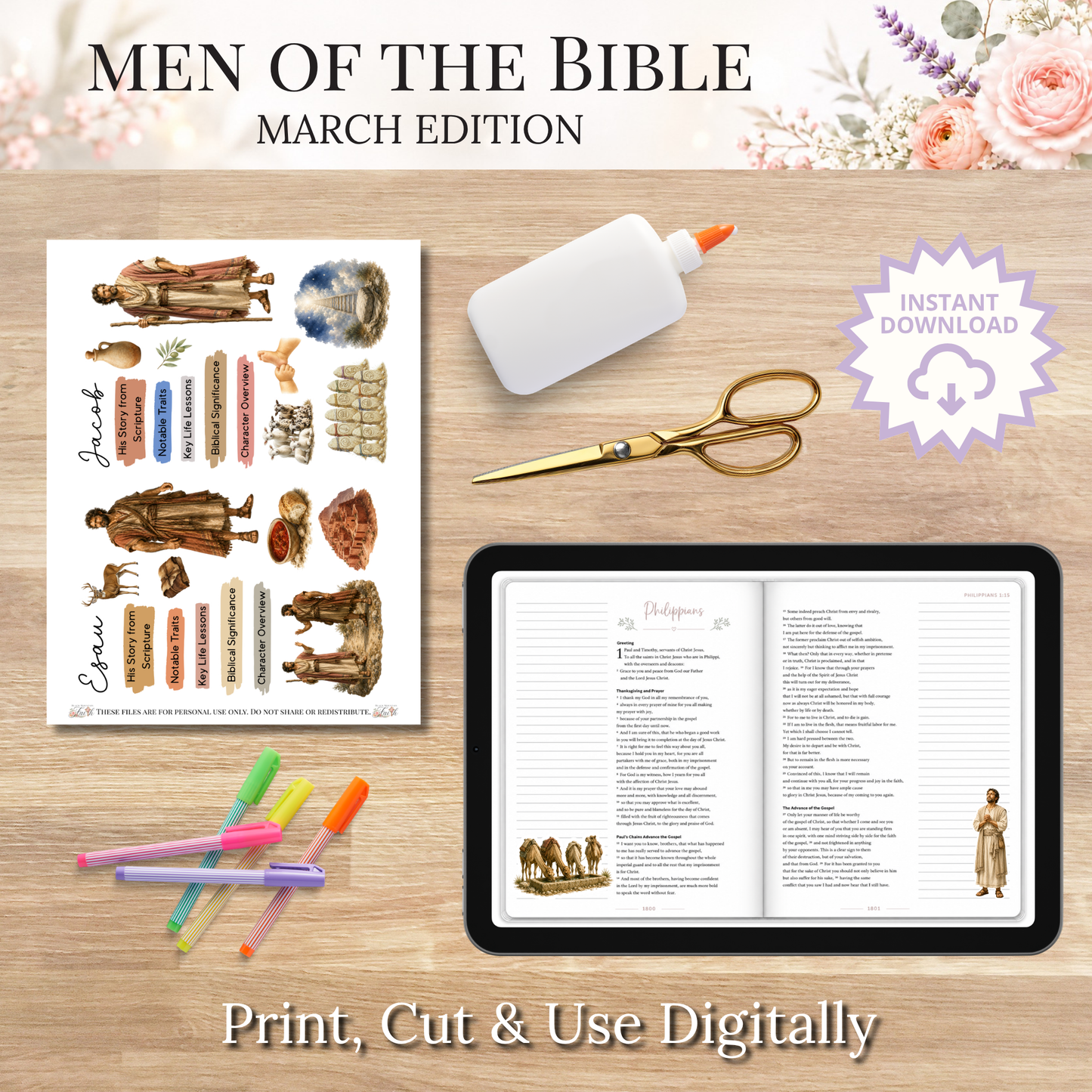 March Men of the Bible | Printable PDF | Cricut & Silhouette Files | Digital Stickers