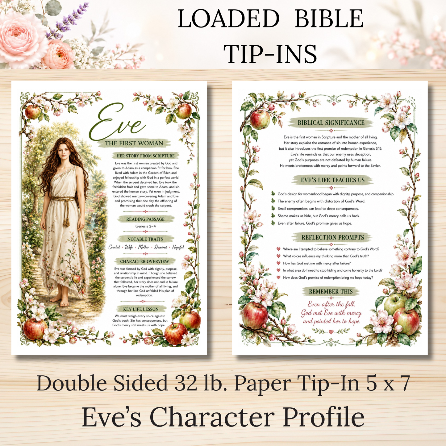 Eve's Character Profile || Double Sided Loaded Bible Tip-In || 32 lb. Paper