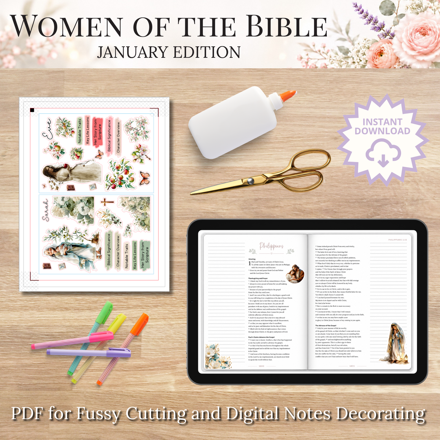 January Women of the Bible | Printable PDF | Cricut & Silhouette Files | Digital Stickers