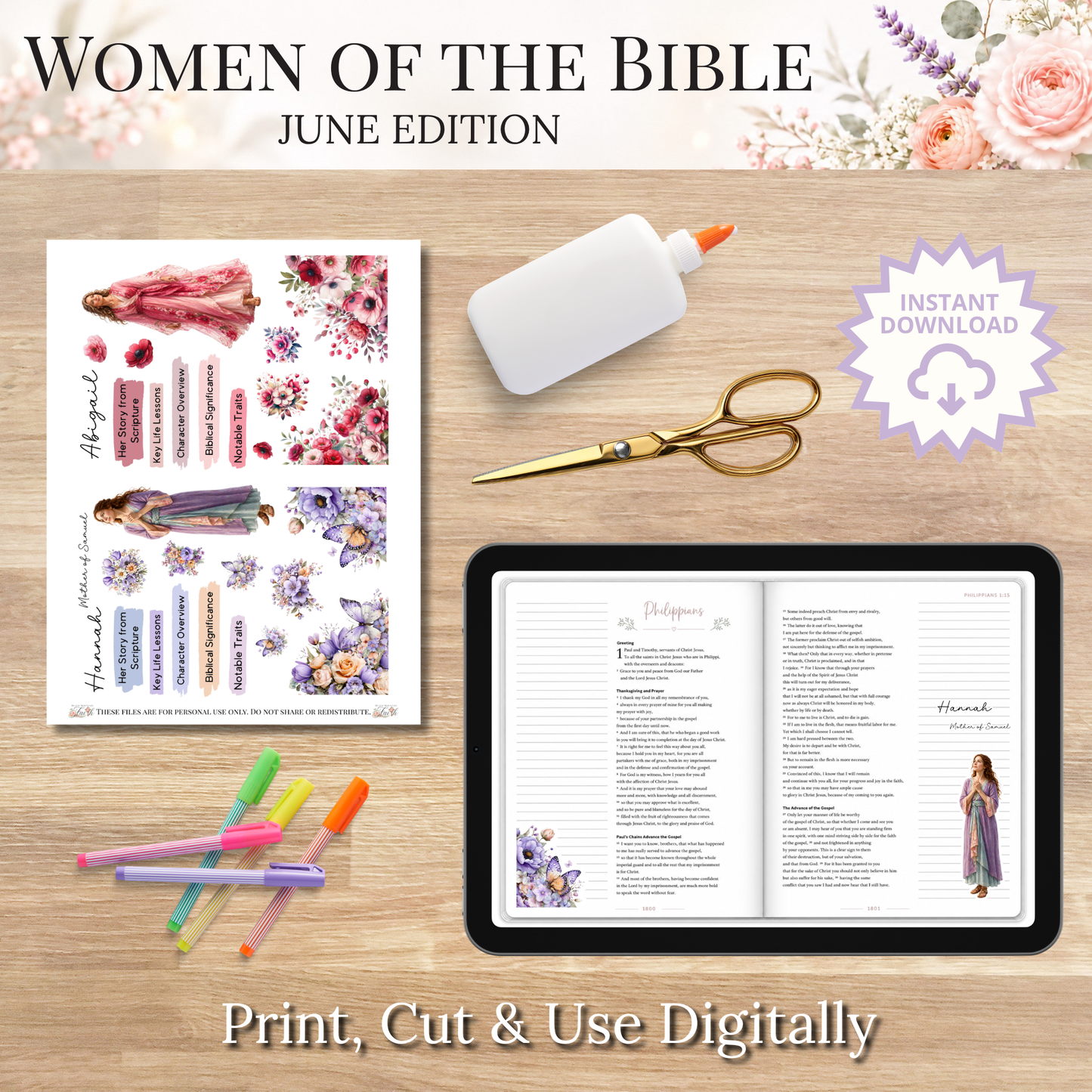 June Women of the Bible | Printable PDF | Cricut & Silhouette Files | Digital Stickers
