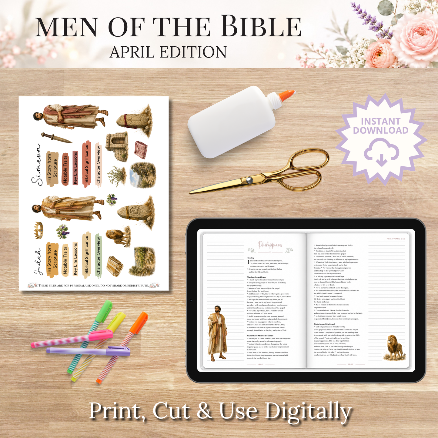 April Men of the Bible | Printable PDF | Cricut & Silhouette Files | Digital Stickers