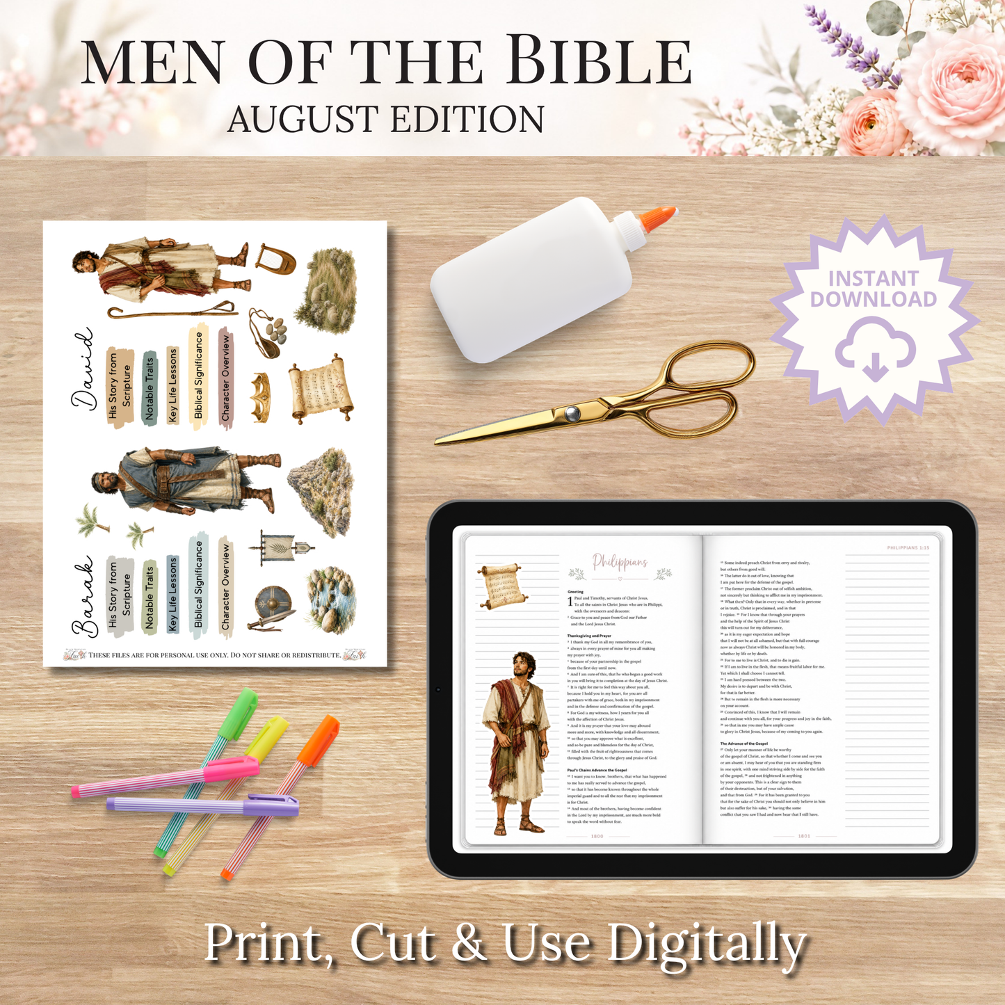 August Men of the Bible | Printable PDF | Cricut & Silhouette Files | Digital Stickers