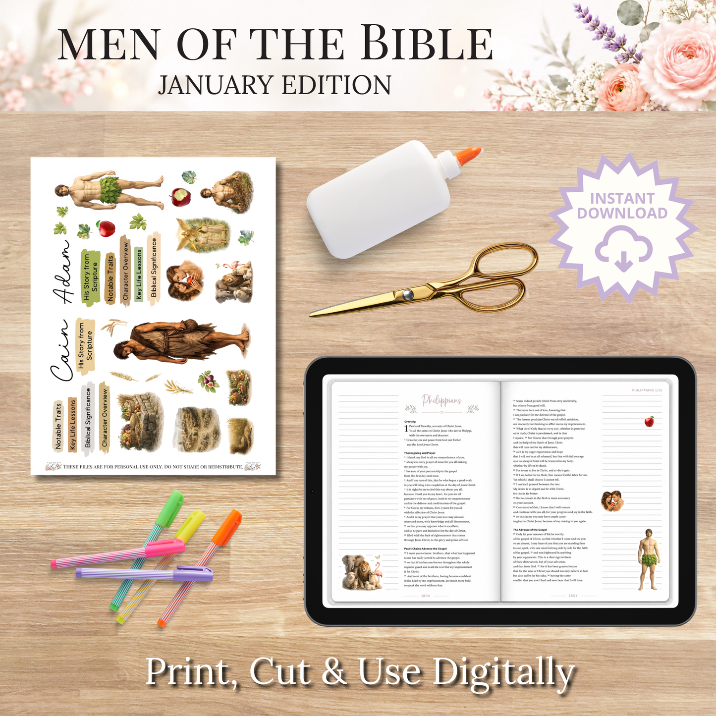 January Men of the Bible | Printable PDF | Cricut & Silhouette Files | Digital Stickers