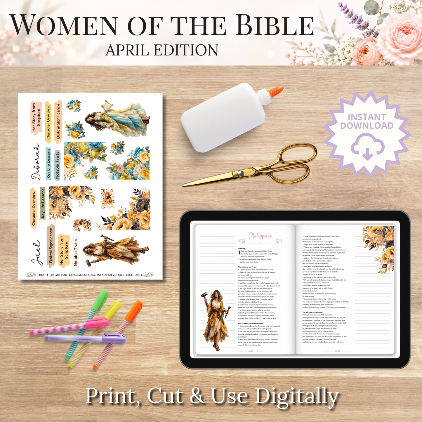 April Women of the Bible | Printable PDF | Cricut & Silhouette Files | Digital Stickers