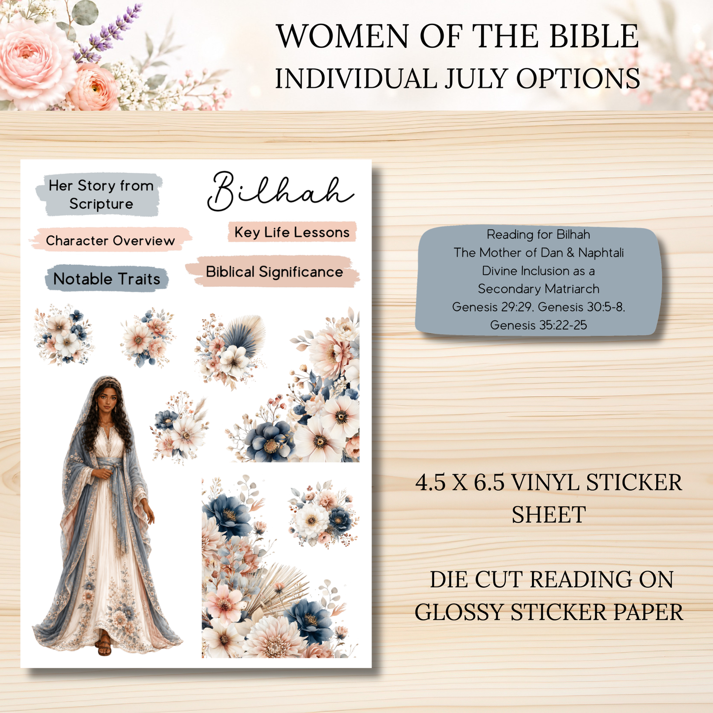 JULY Women of the Bible Individual Sticker Sheet Options
