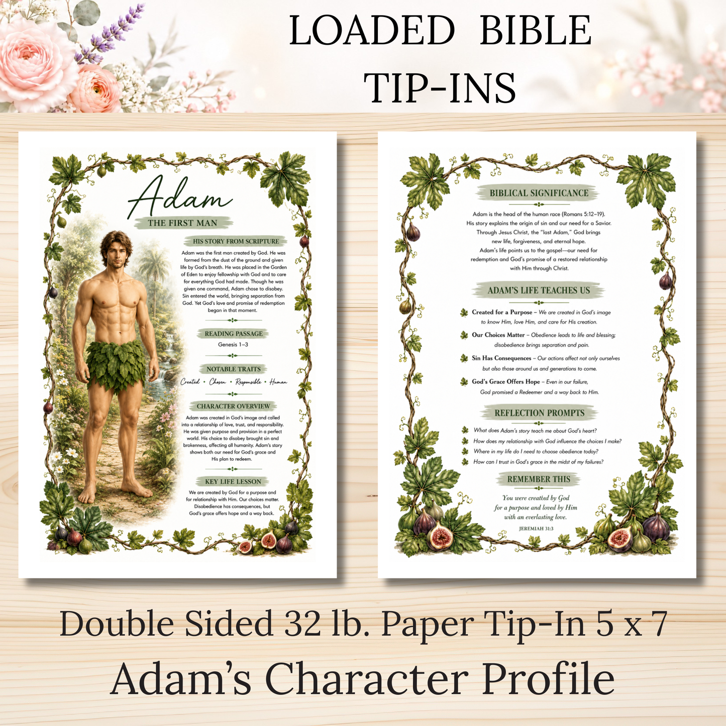 Adam's Character Profile || Double Sided Loaded Bible Tip-In || 32 lb. Paper