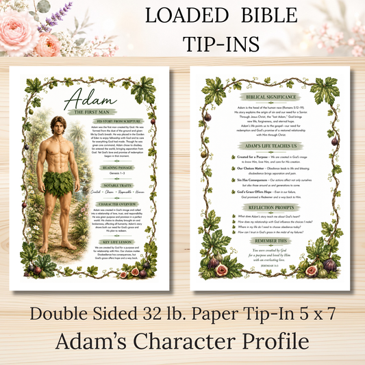 Adam's Character Profile || Double Sided Loaded Bible Tip-In || 32 lb. Paper