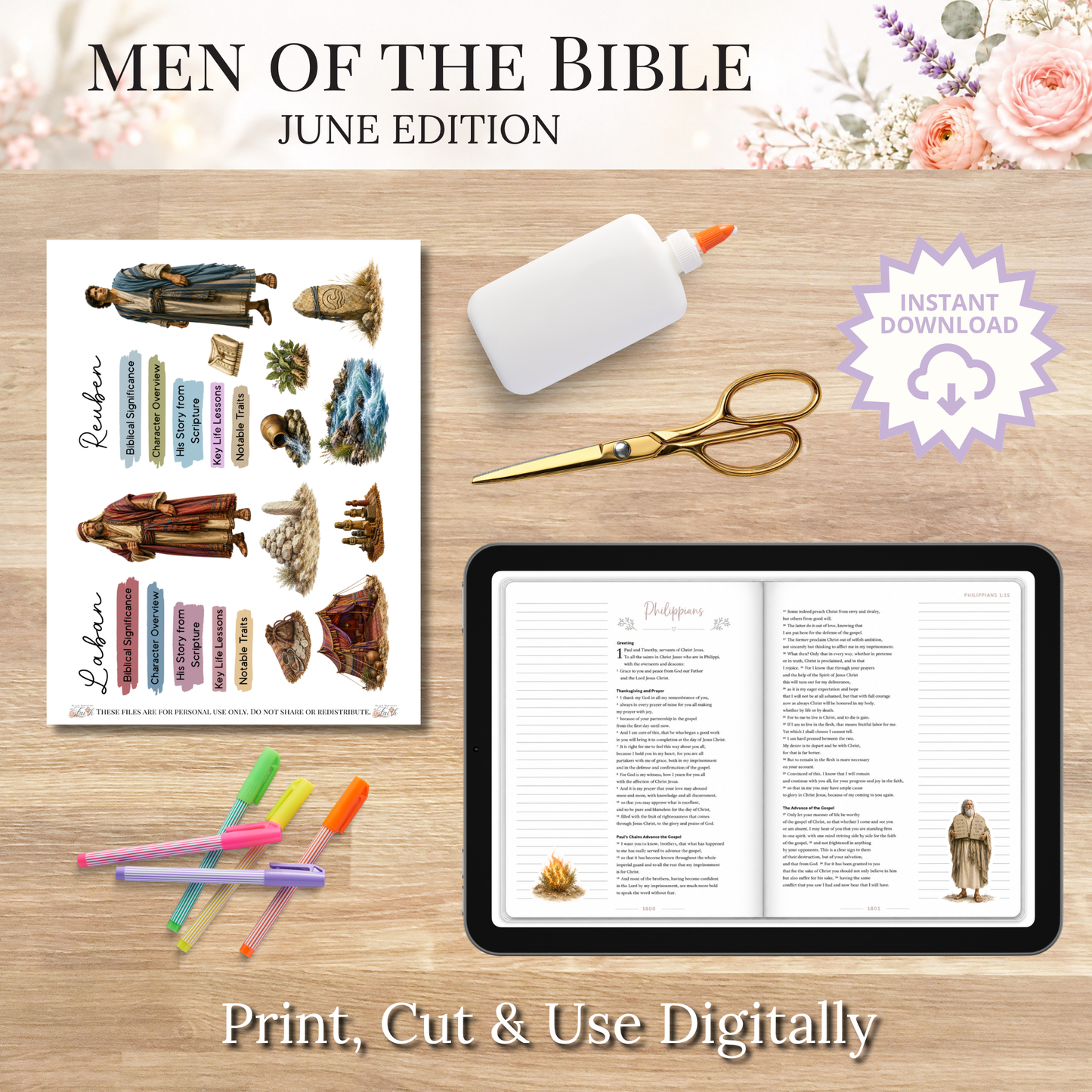 June Men of the Bible | Printable PDF | Cricut & Silhouette Files | Digital Stickers
