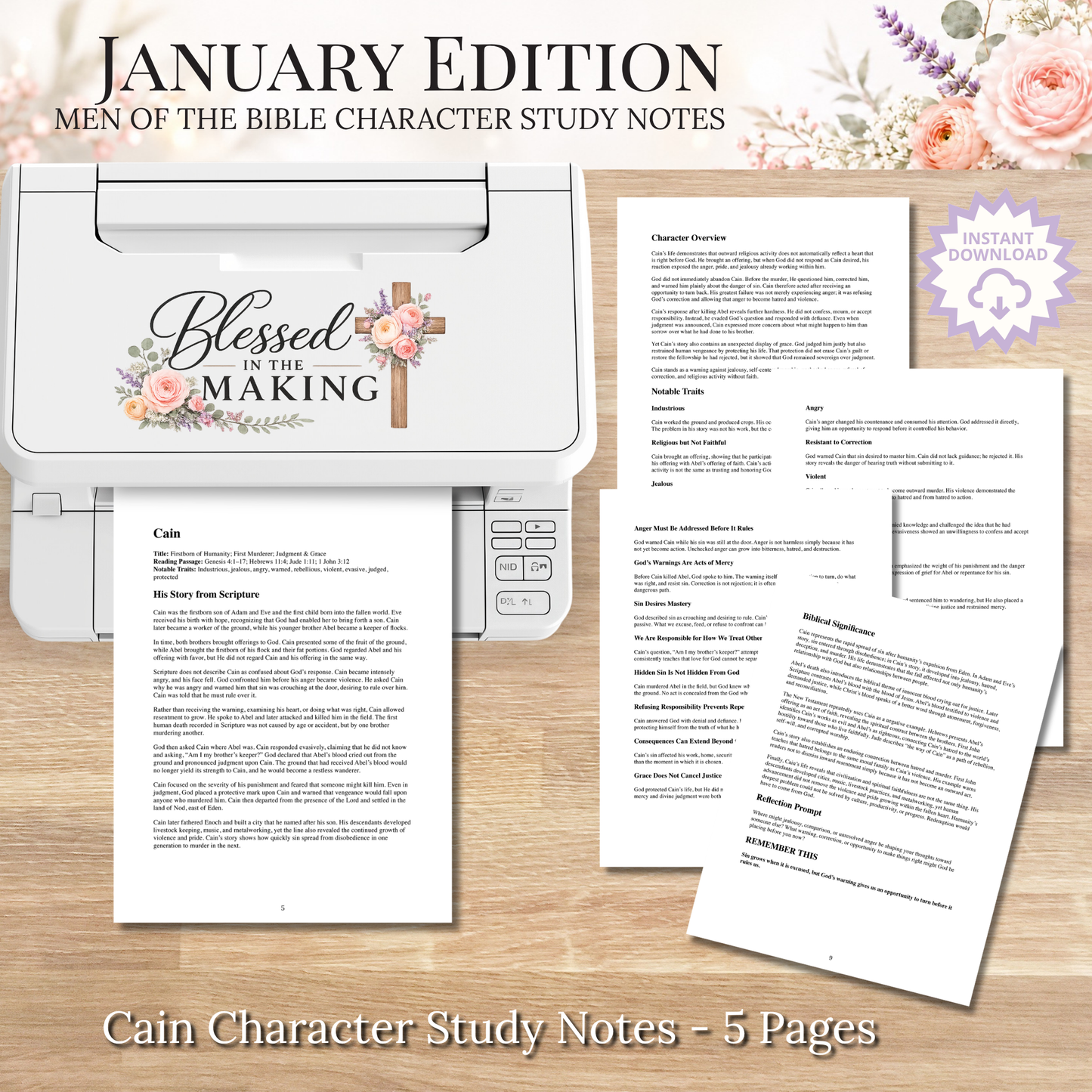 January Men of the Bible PRINTABLE Character Study Notes Guide