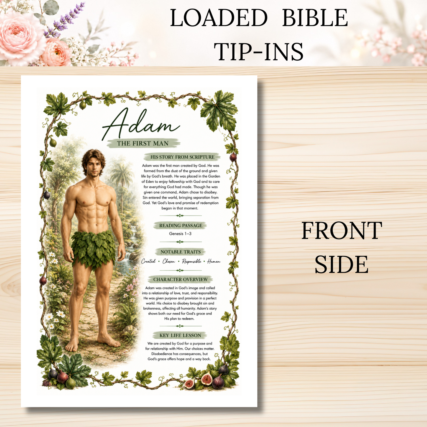 Adam's Character Profile || Double Sided Loaded Bible Tip-In || 32 lb. Paper