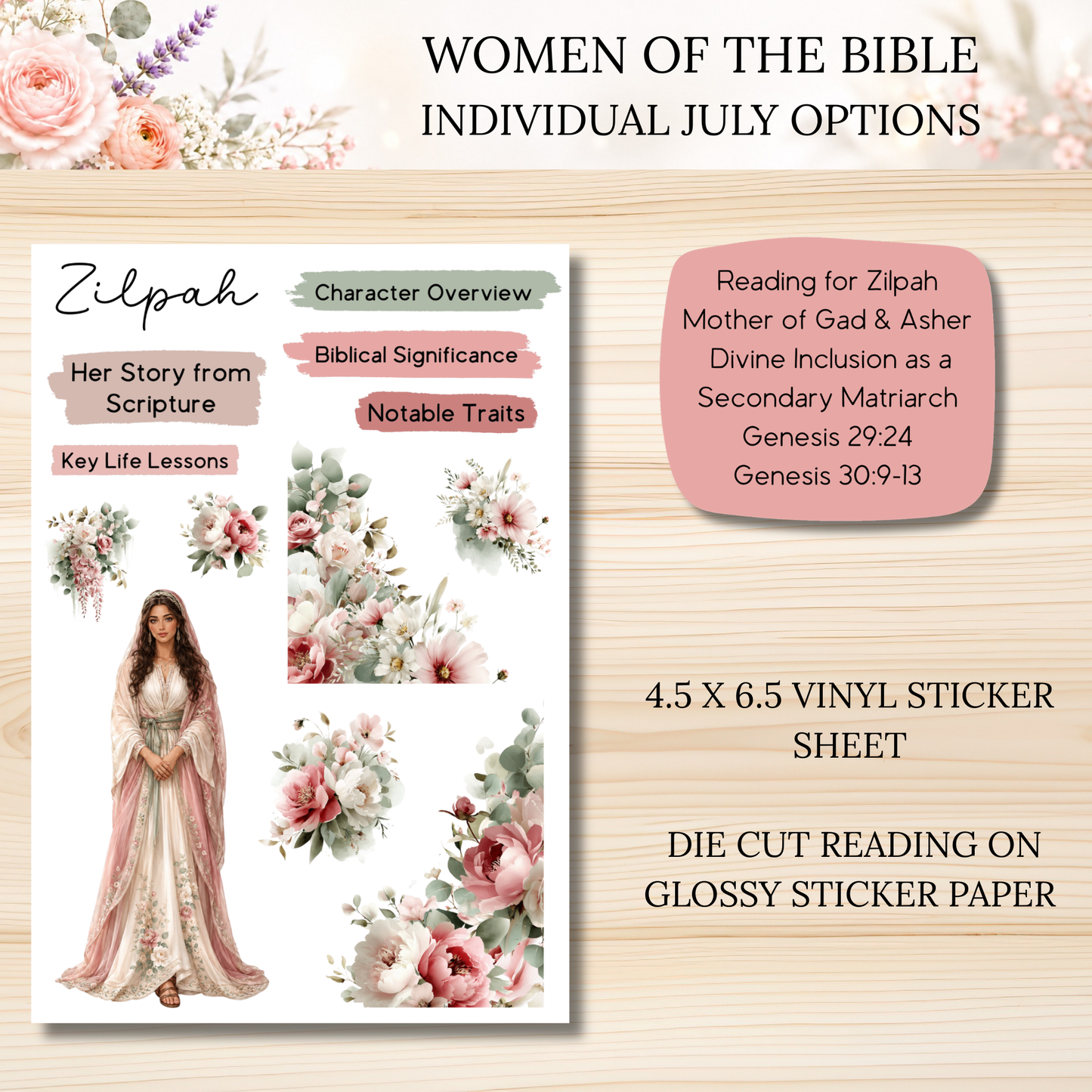JULY Women of the Bible Individual Sticker Sheet Options