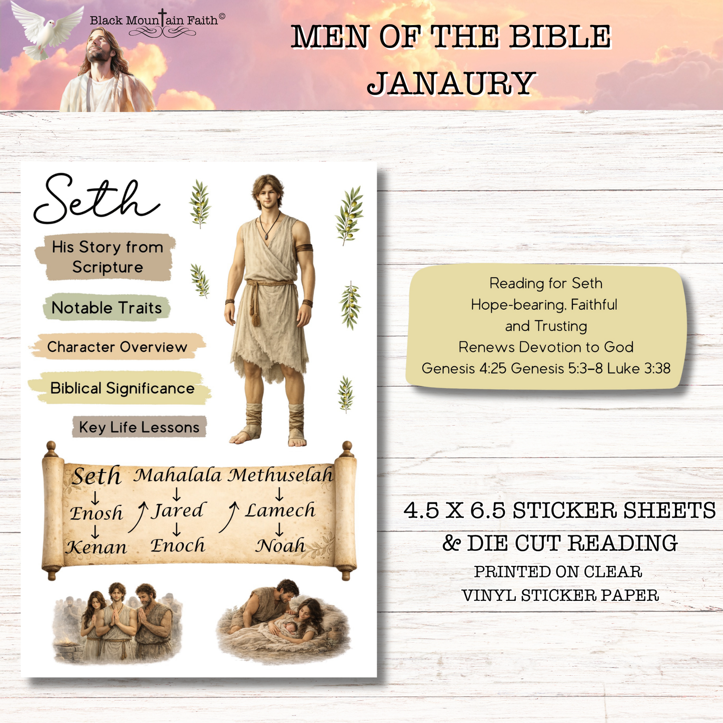 JANUARY Men of the Bible Snail Mail Stickers Stand Alone Listing
