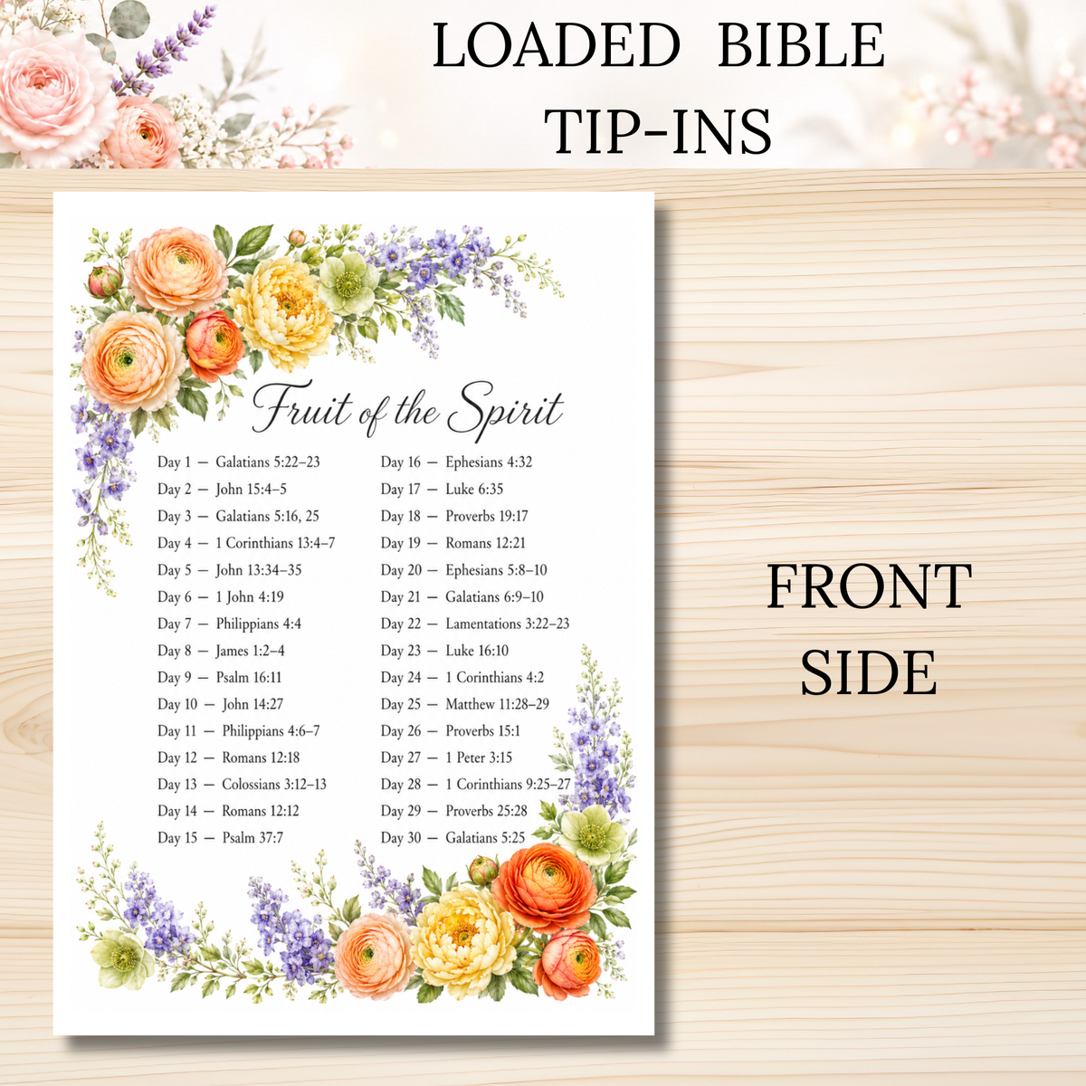 Fruit of the Spirit || Scripture Writing & Word Study || Double Sided Loaded Bible Tip-In || 32 lb. Paper