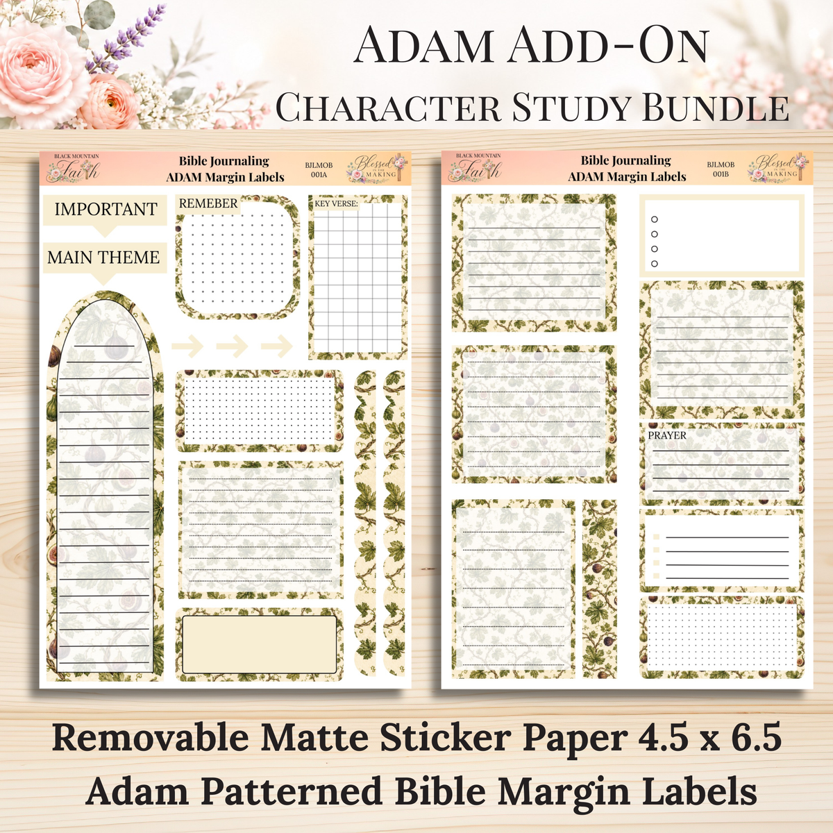 Adam Add-On Character Study Bundle | Physical Bible Study Notes, Tip-Ins, Stickers & Bible Margin Labels