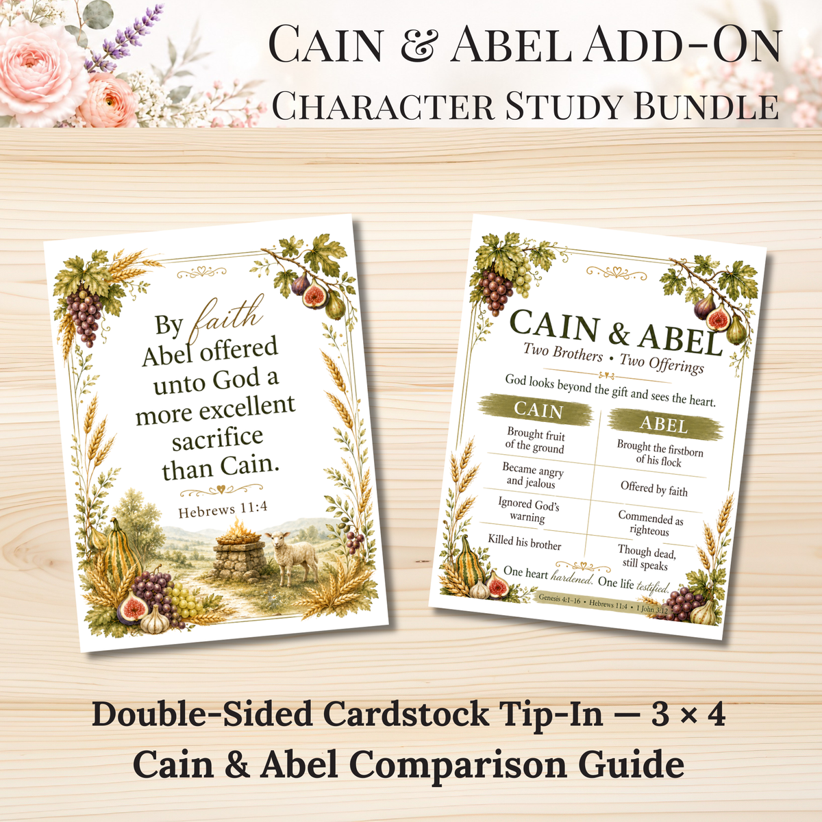 Cain & Abel Add-On Character Study Bundle | Physical Bible Study Notes, Tip-Ins, Stickers & Bible Margin Labels