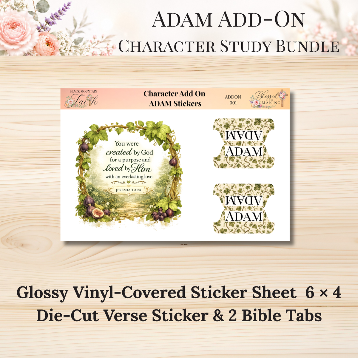 Adam Add-On Character Study Bundle | Physical Bible Study Notes, Tip-Ins, Stickers & Bible Margin Labels