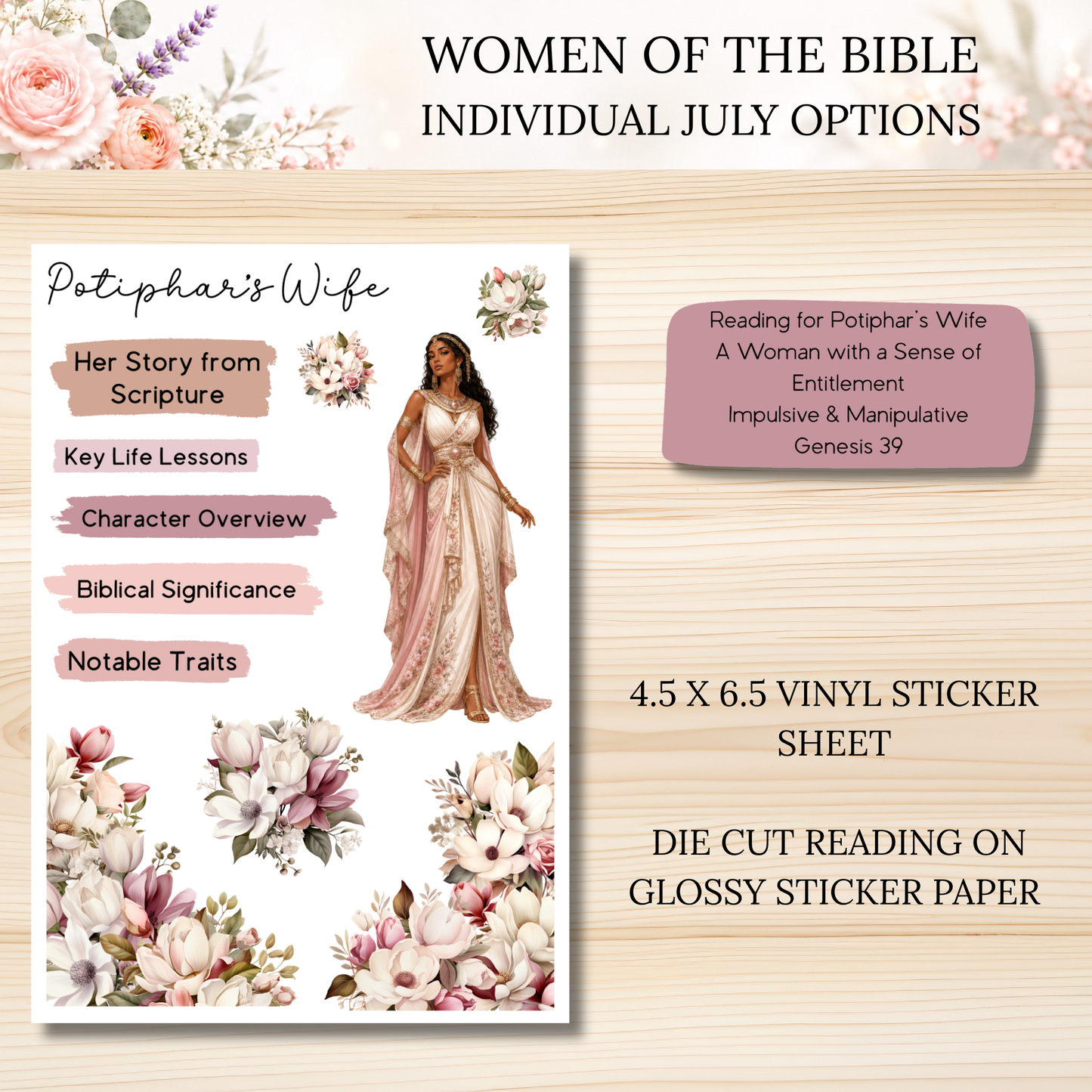 JULY Women of the Bible Individual Sticker Sheet Options