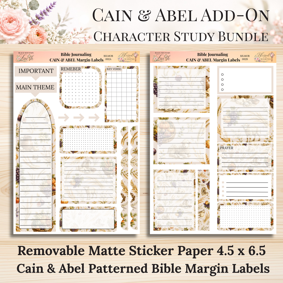 Cain & Abel Add-On Character Study Bundle | Physical Bible Study Notes, Tip-Ins, Stickers & Bible Margin Labels