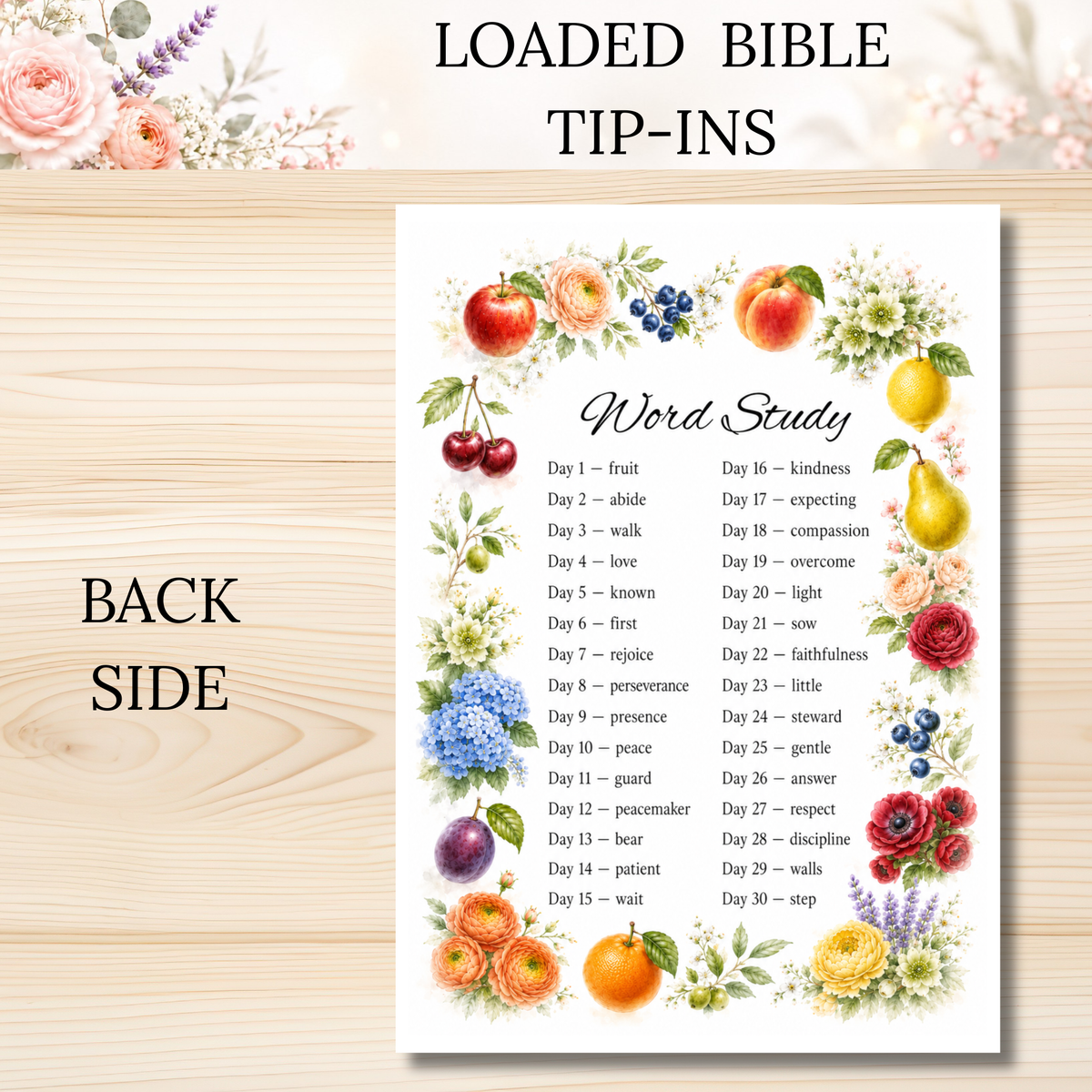Fruit of the Spirit || Scripture Writing & Word Study || Double Sided Loaded Bible Tip-In || 32 lb. Paper