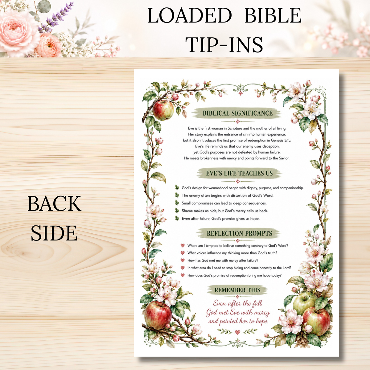 Eve's Character Profile || Double Sided Loaded Bible Tip-In || 32 lb. Paper