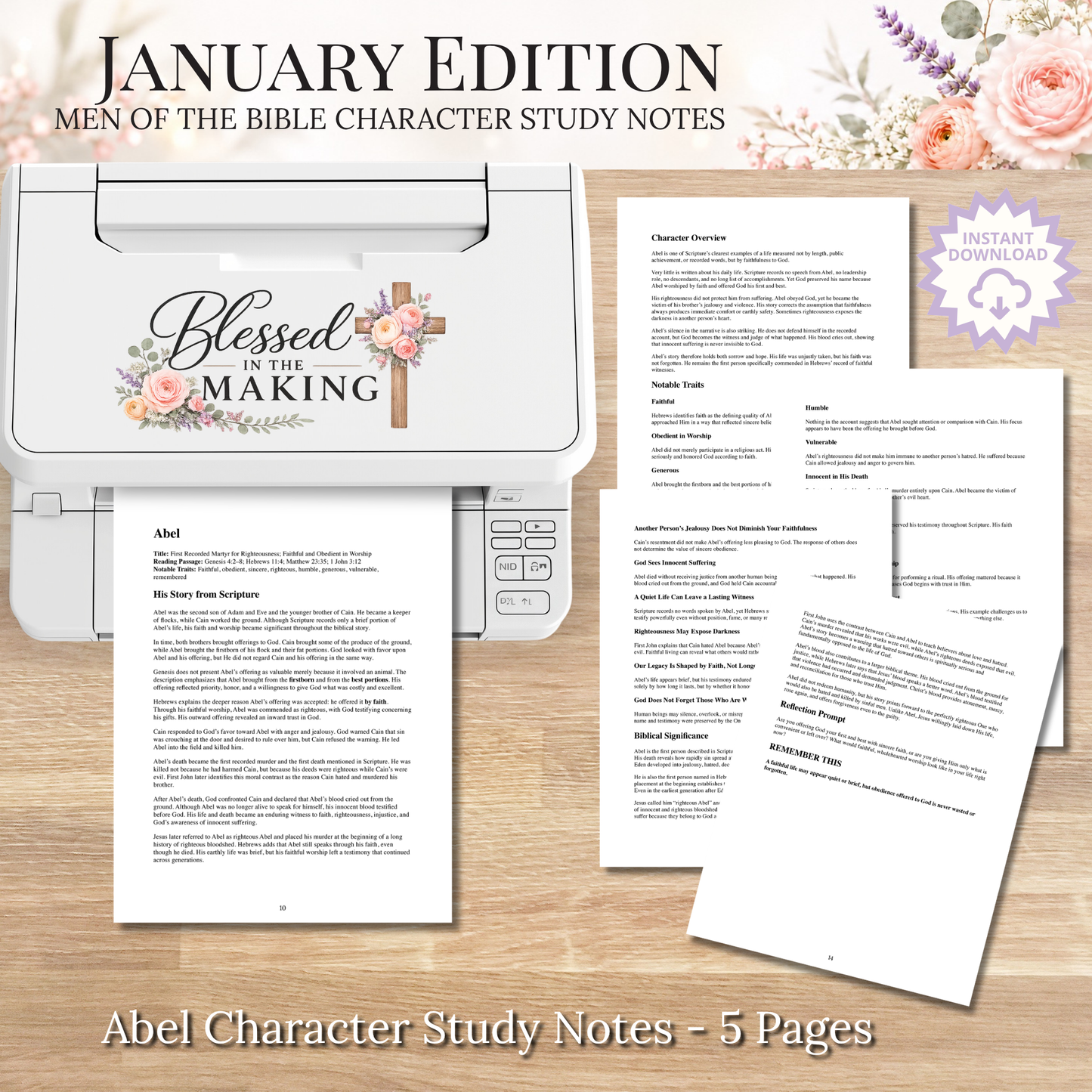 January Men of the Bible PRINTABLE Character Study Notes Guide