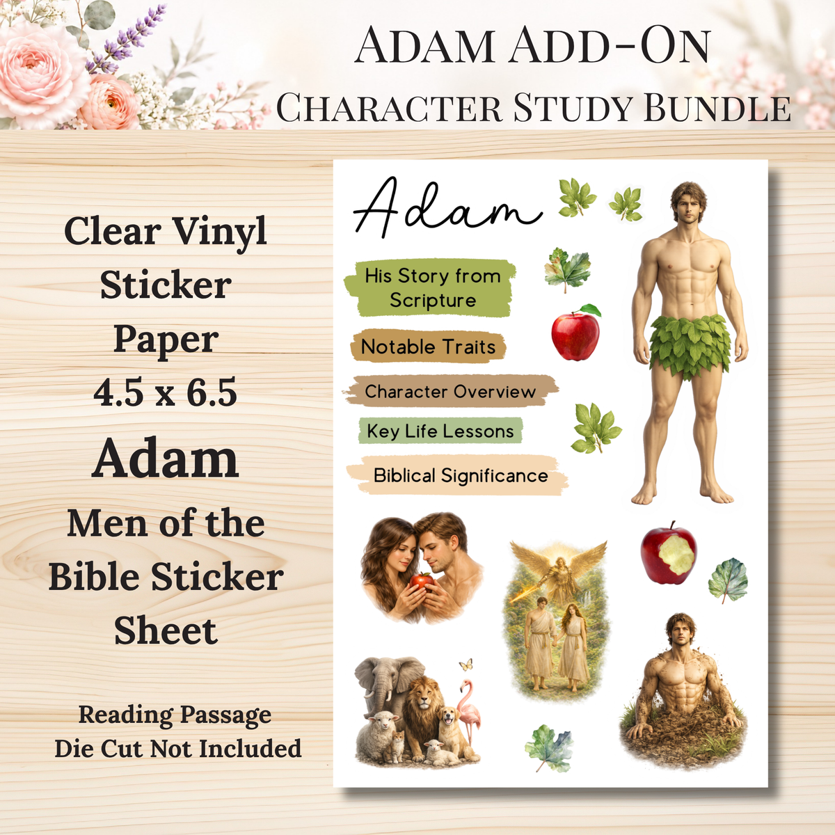 Adam Add-On Character Study Bundle | Physical Bible Study Notes, Tip-Ins, Stickers & Bible Margin Labels
