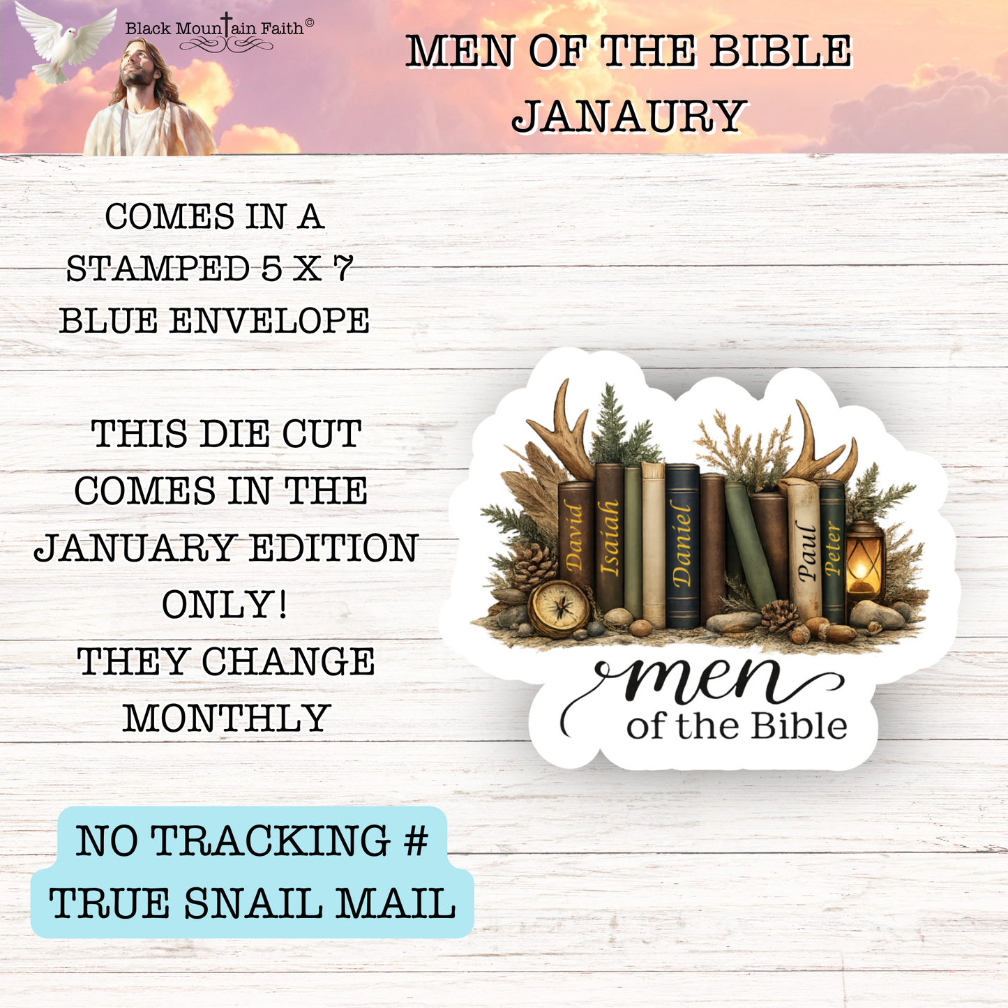 JANUARY Men of the Bible Snail Mail Stickers Stand Alone Listing