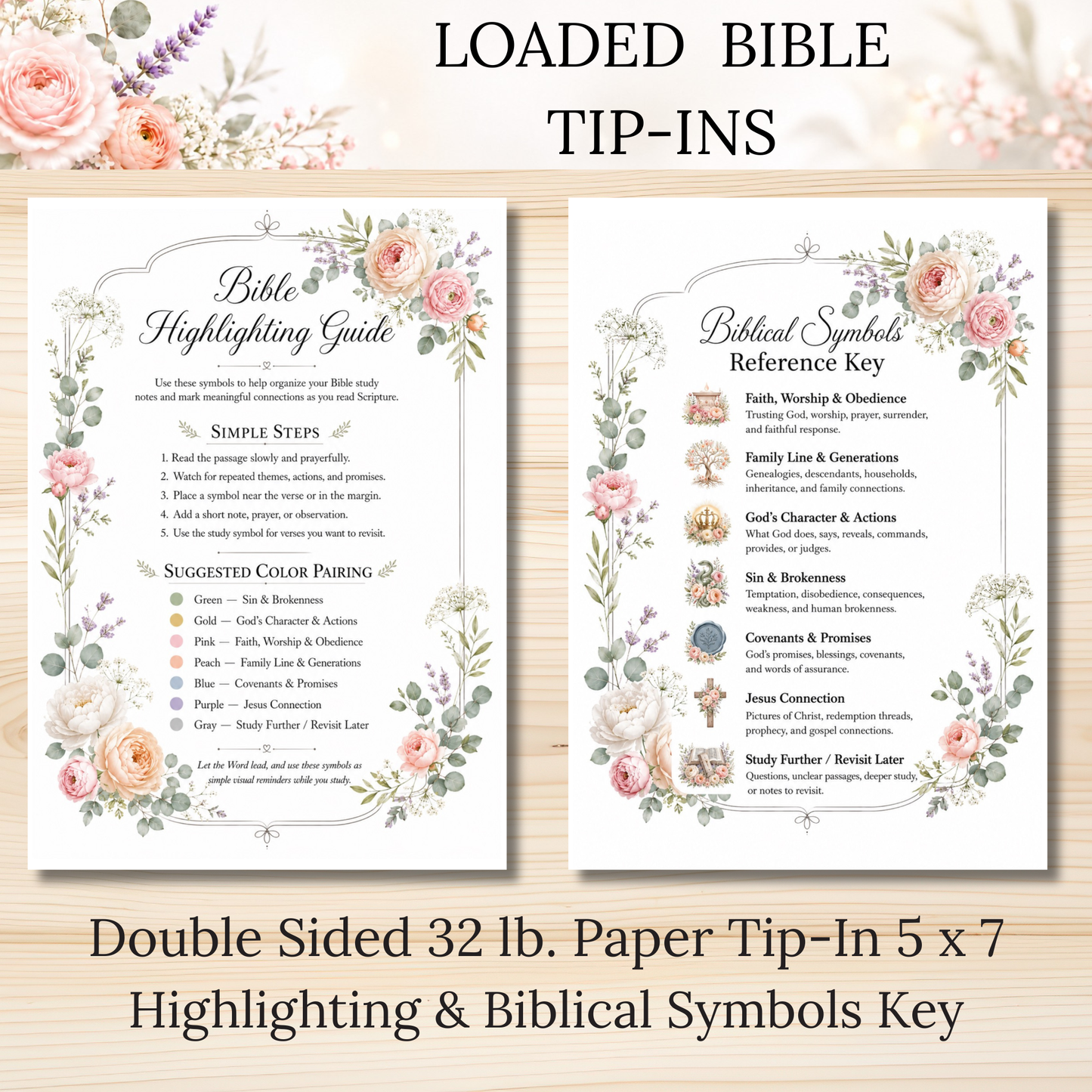 Highlighting Guide & Biblical Symbols Key || Double Sided Loaded Bible Tip-In || 32 lb. Paper