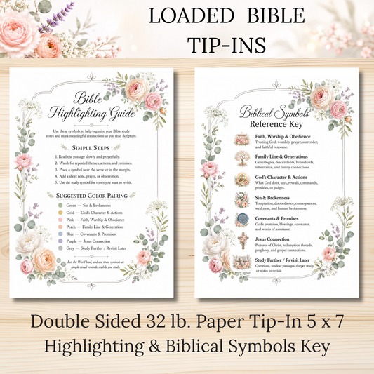 Highlighting Guide & Biblical Symbols Key || Double Sided Loaded Bible Tip-In || 32 lb. Paper