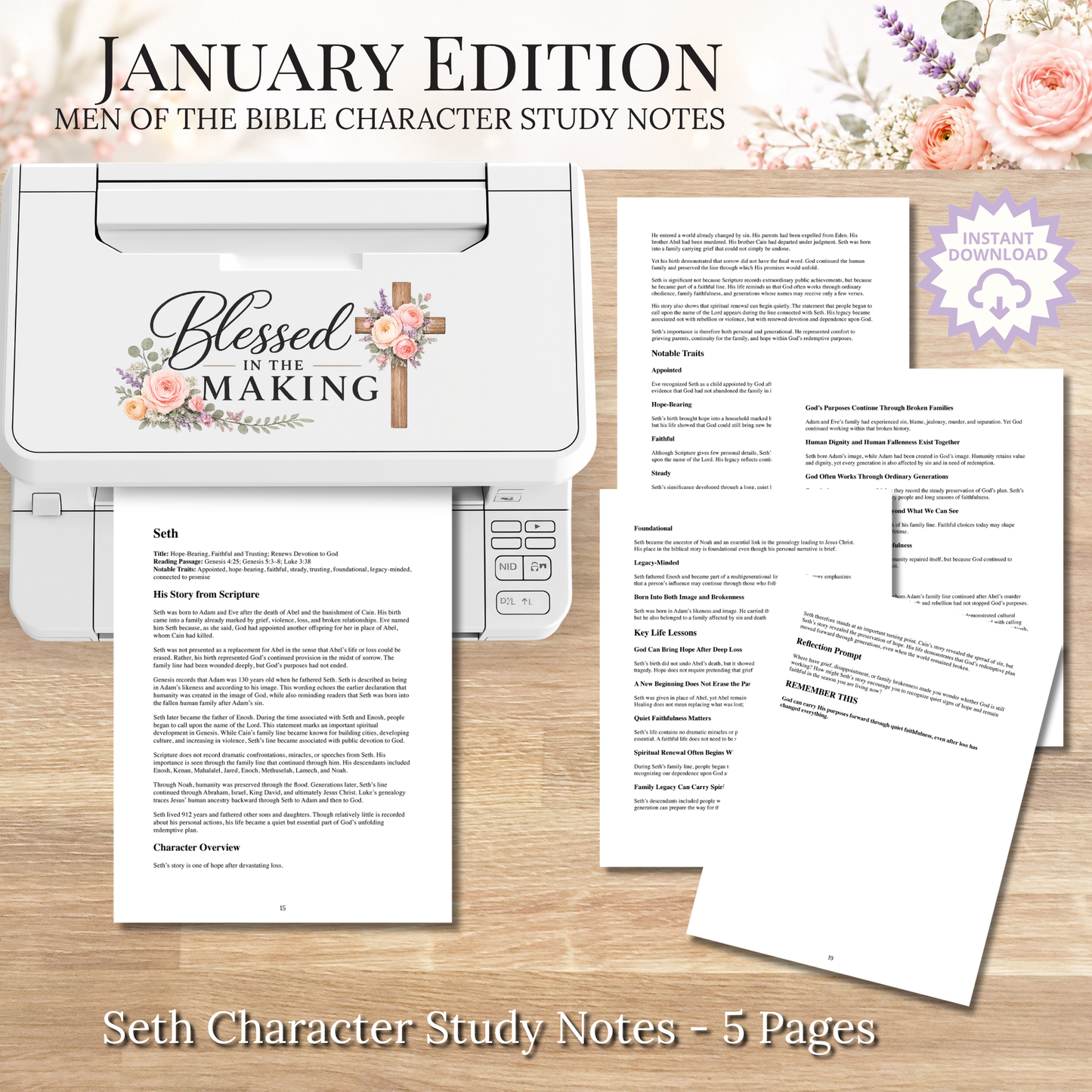 January Men of the Bible PRINTABLE Character Study Notes Guide