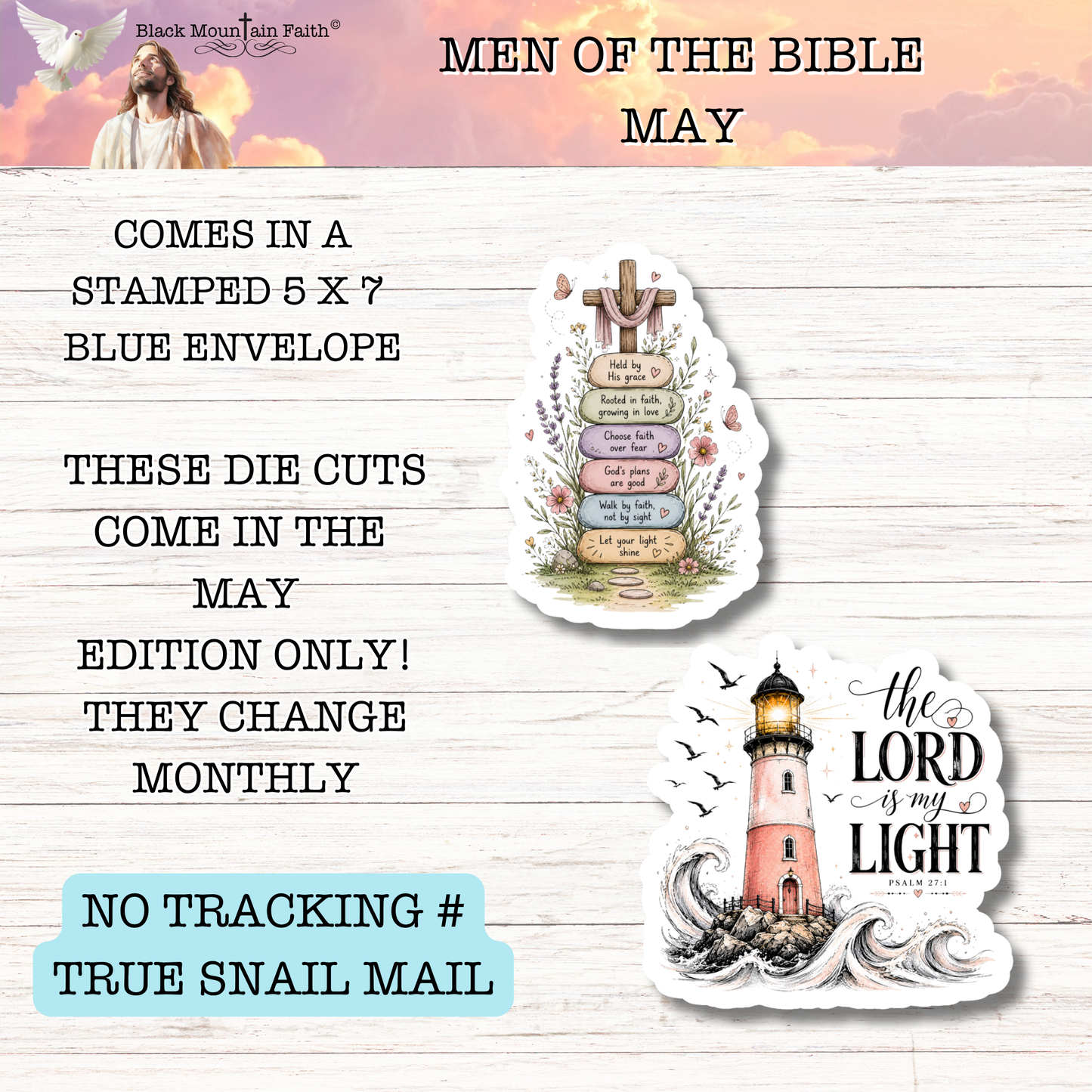 MAY Men of the Bible Snail Mail Stickers Stand Alone Listing