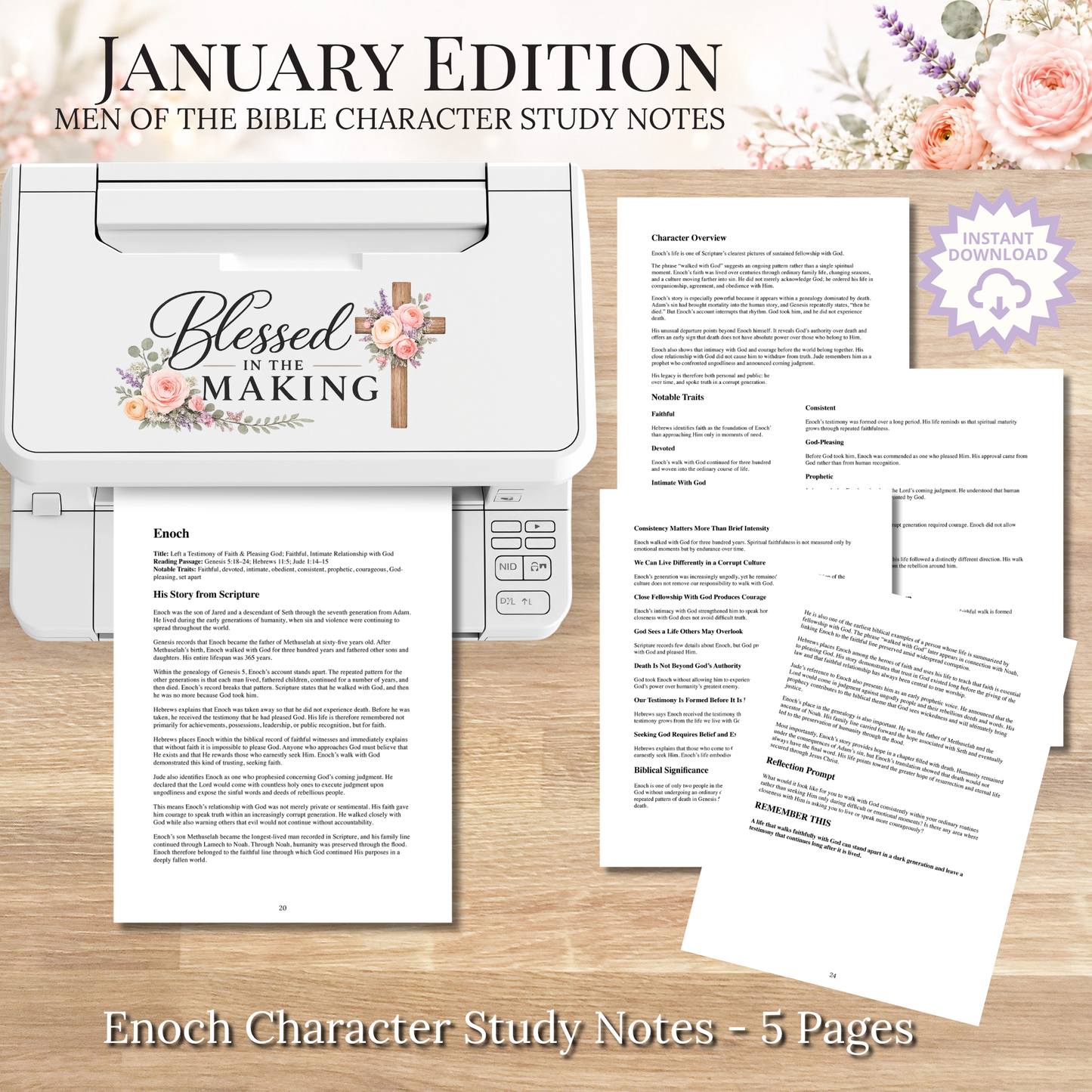 January Men of the Bible PRINTABLE Character Study Notes Guide