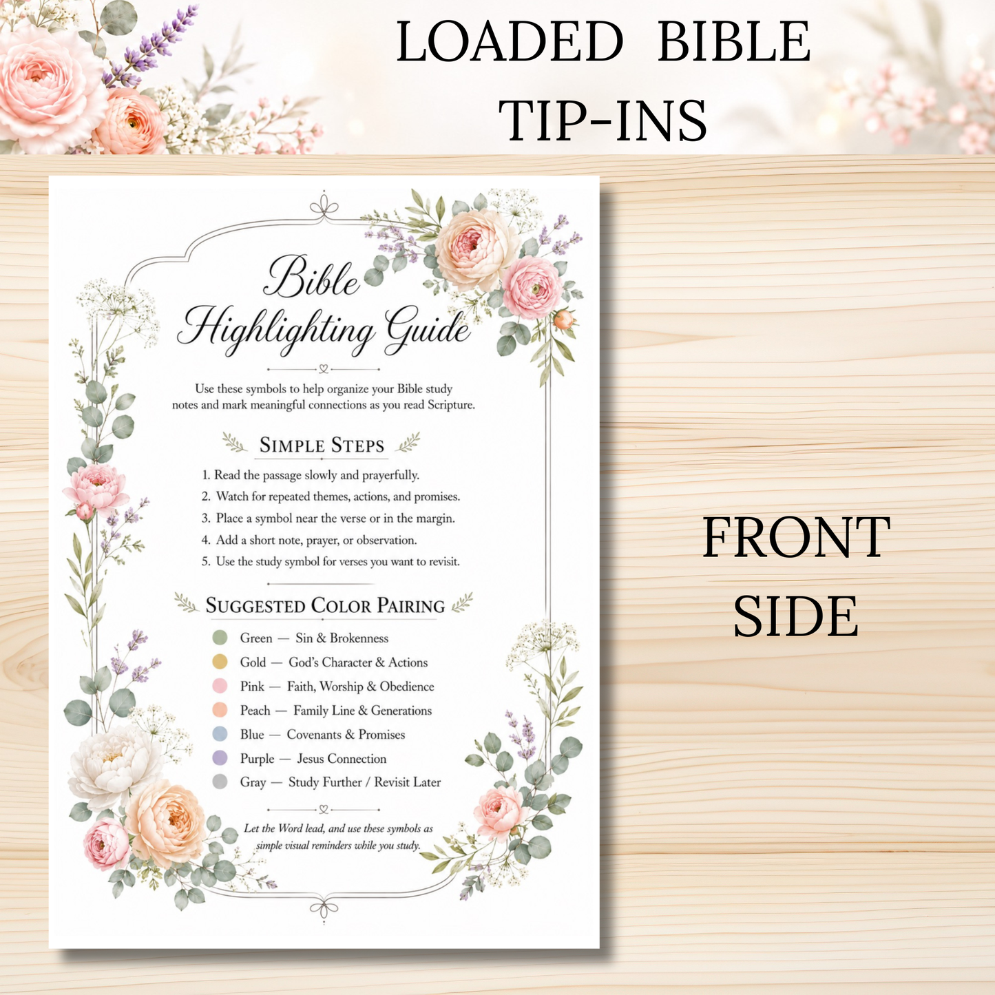 Highlighting Guide & Biblical Symbols Key || Double Sided Loaded Bible Tip-In || 32 lb. Paper