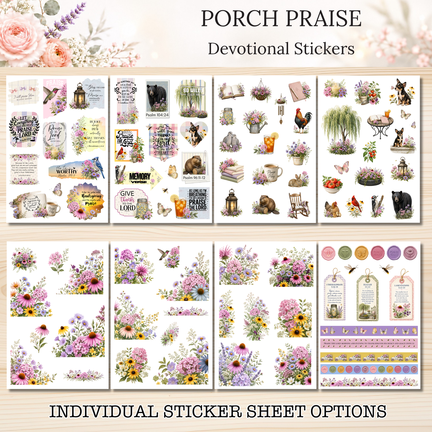 Porch Praise INDIVIDUAL Devotional Sticker Sheets | Scriptures for Everyday Worship