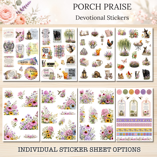 Porch Praise INDIVIDUAL Devotional Sticker Sheets | Scriptures for Everyday Worship